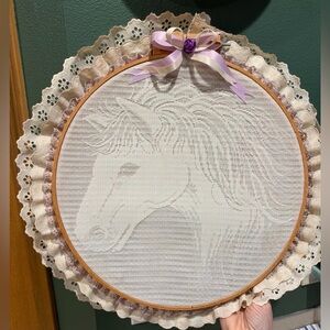 Dreamy vintage Lace horse wall hoop decor